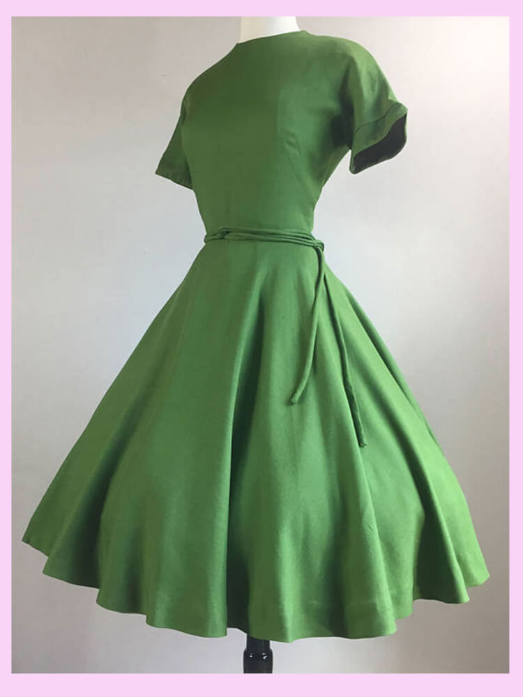 1950's Green Linen Party Dress