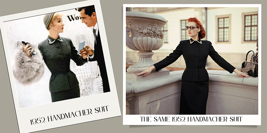 1950s Handmacher suit. how to dress in 1950s clothing in autumn.