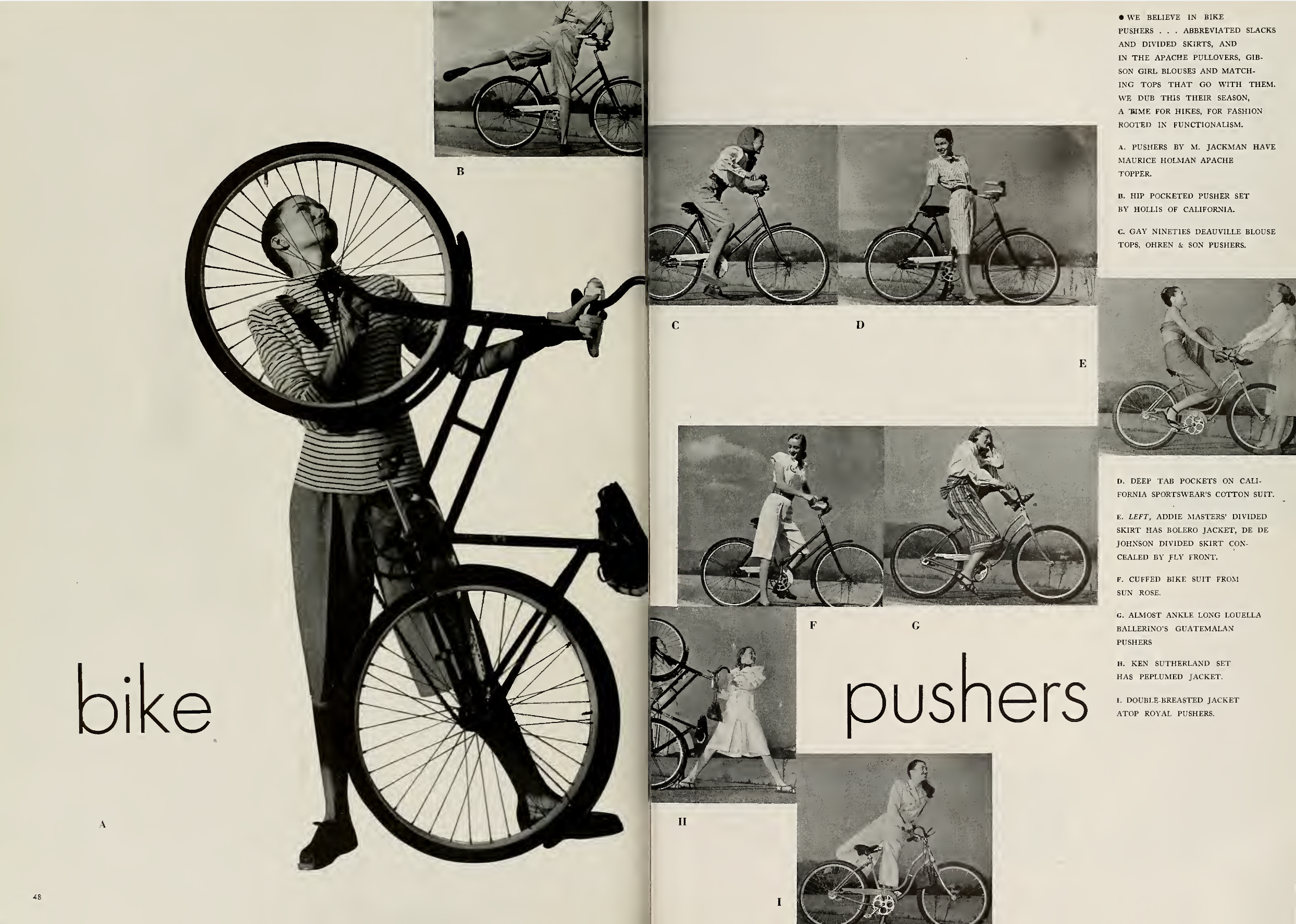 Fashion in the 1940s for a bicycle ride