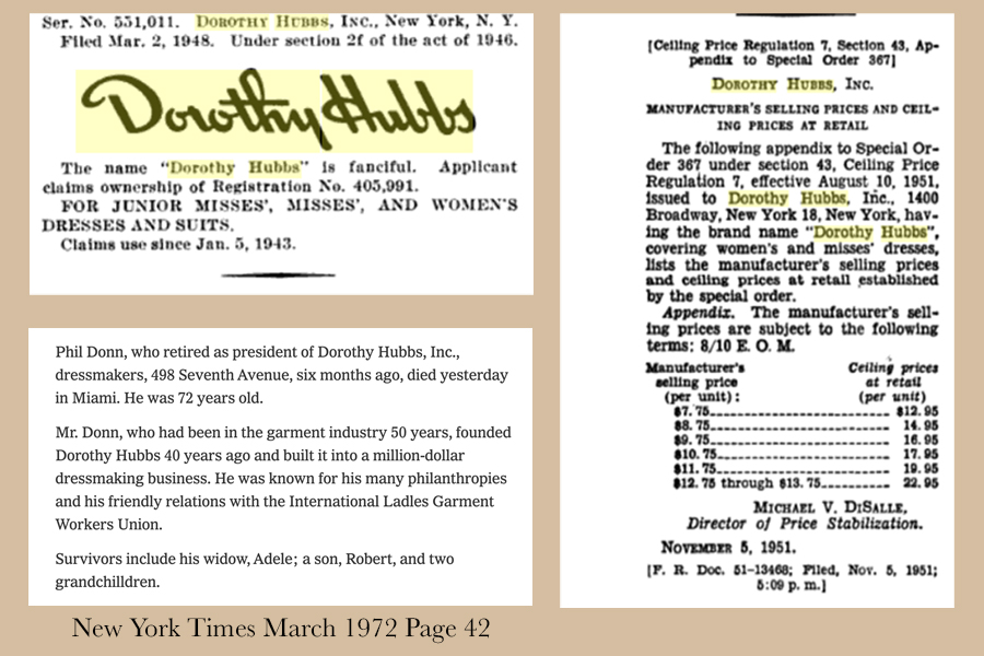 History of Dorothy Hubbs dresses.